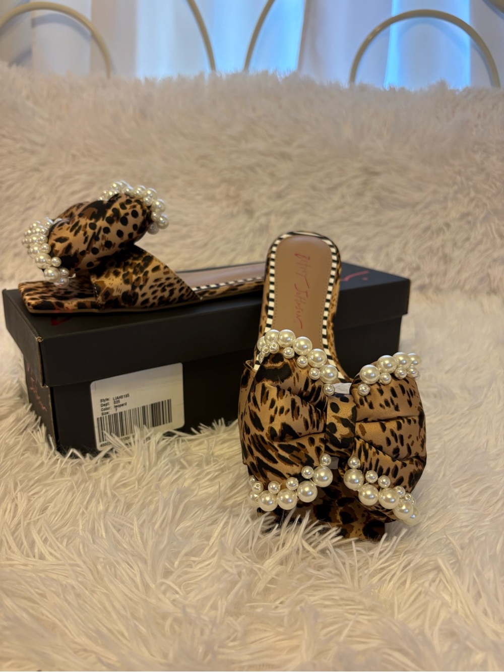 Betsey Johnson “Liah” Leopard Pearl Bow Slide Mules - Brown/Black Size 7